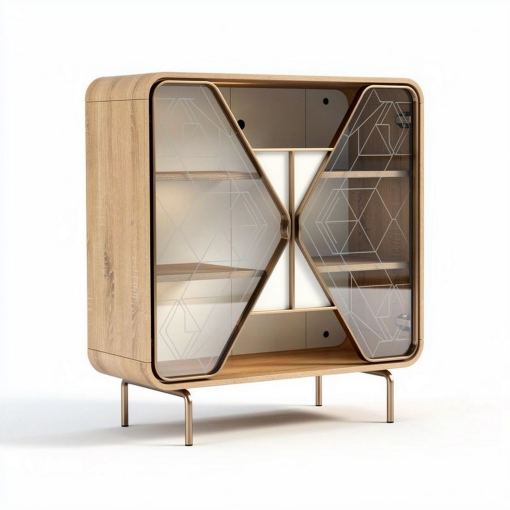 Buffet en bois avec portes en verre et étagères modulables 120 x 40 x 110cm