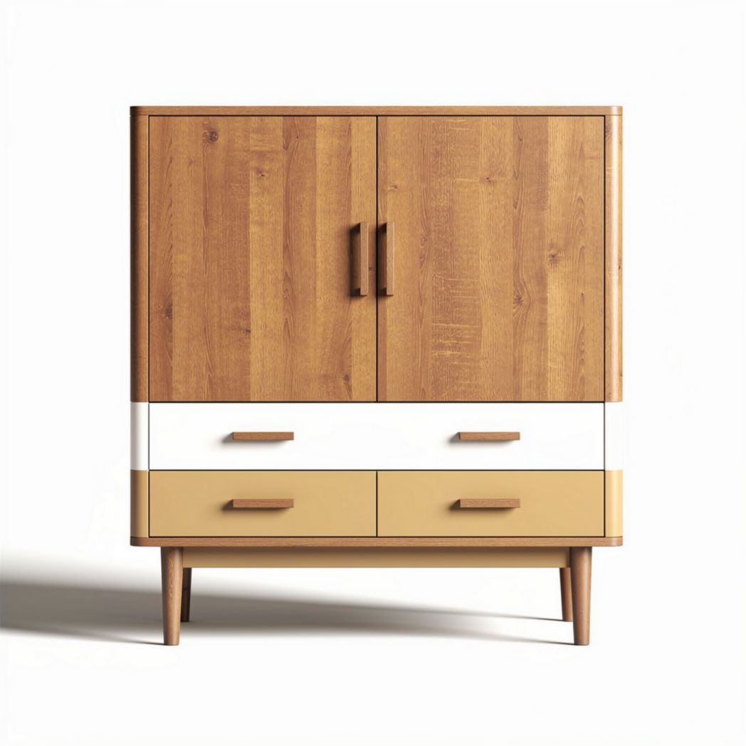 Meuble de rangement en bois avec deux portes et tiroirs 90 x 45 x 100cm
