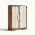 Armoire en bois et métal avec portes en tissu beige 80 x 40 x 120cm
