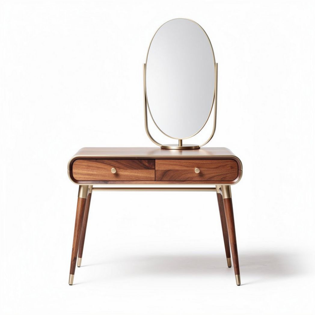 Coiffeuse en bois avec miroir ovale double tiroirs dimensions 120 x 60 x 75cm