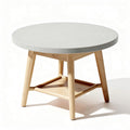 Table ronde en bois avec plateau en pierre grise 80 x 80 x 45cm