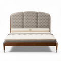 Lit en bois avec tête de lit rembourrée en tissu gris 200 x 160 x 120cm