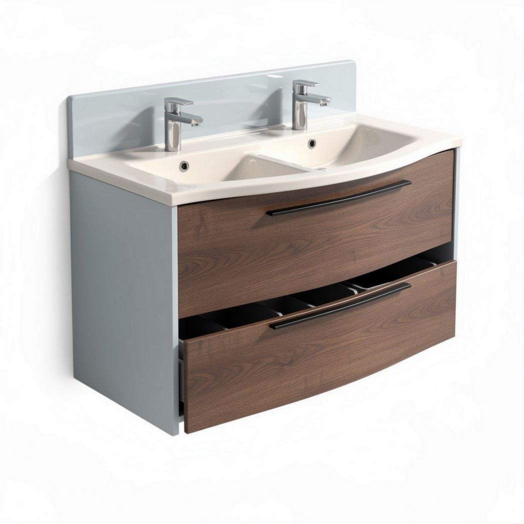 Meuble de salle de bain double lavabo en bois noir et gris 80 x 50 x 40cm