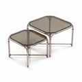 Tables d'appoint en métal chromé et verre fumé 40 x 40 x 45 cm