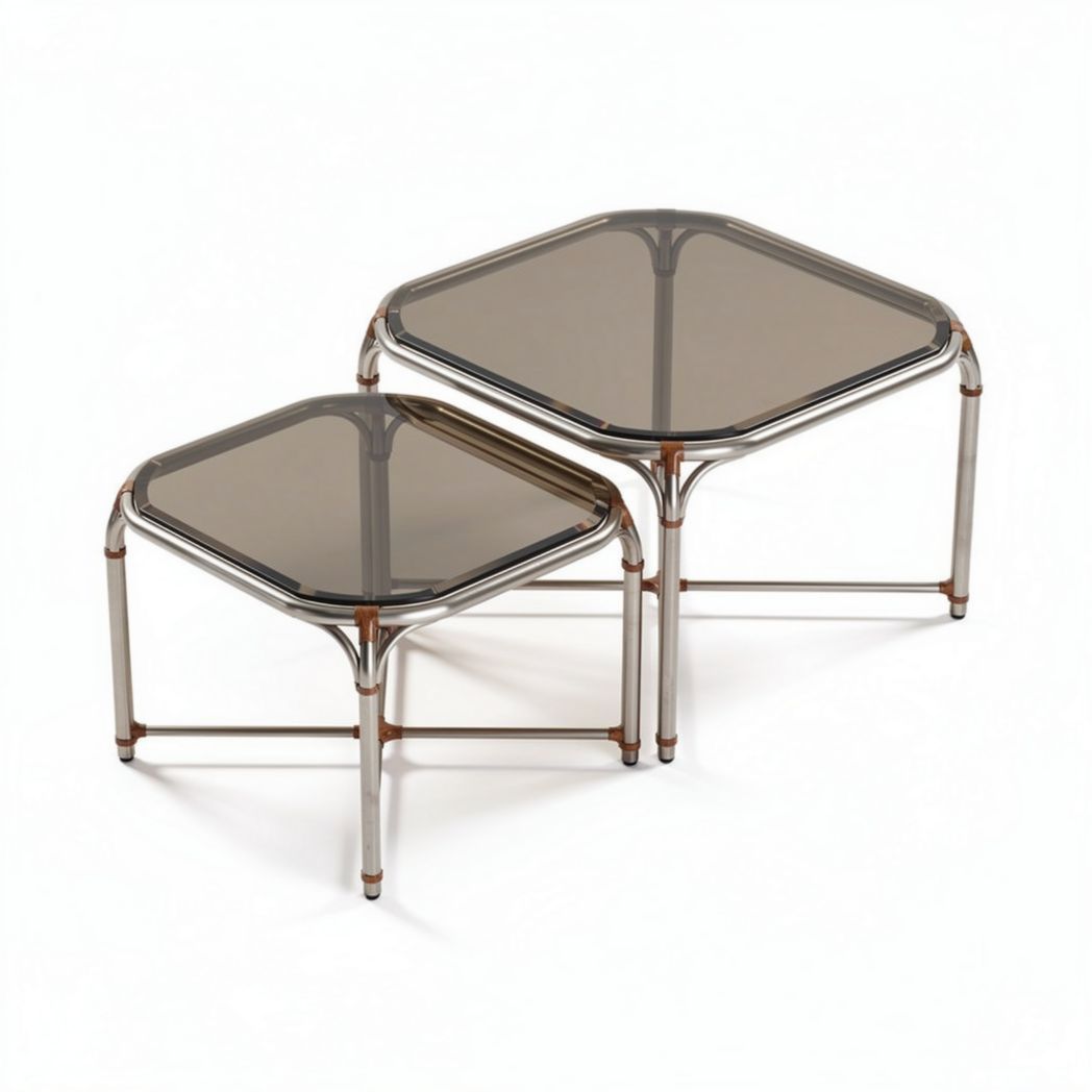 Tables d'appoint en métal chromé et verre fumé 40 x 40 x 45 cm