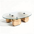 Table basse ovale en verre trempé et bois naturel 120 x 80 x 40cm