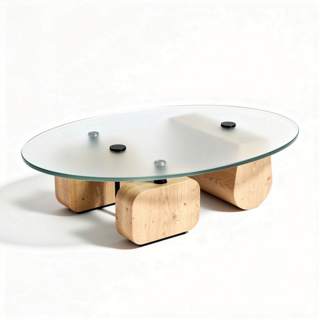 Table basse ovale en verre trempé et bois naturel 120 x 80 x 40cm