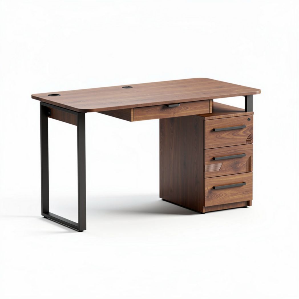 Bureau en bois avec tiroirs couleur chêne dimensions 140 x 60 x 75cm
