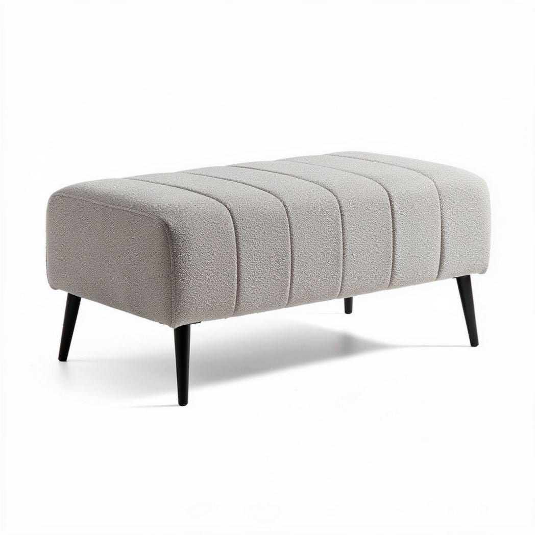 Pouf rectangulaire en tissu beige avec pieds noirs 100 x 40 x 45cm