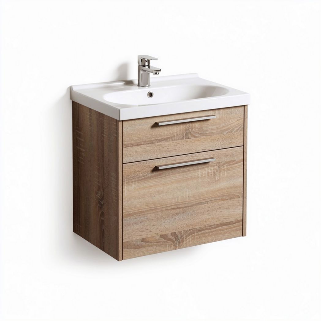 Meuble sous lavabo en mélamine beige avec 2 tiroirs dimensions 40 x 30 x 20cm