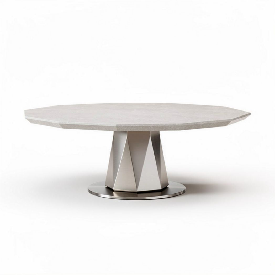Table ronde en pierre avec piétement en acier inoxydable 100 x 100 x 75cm